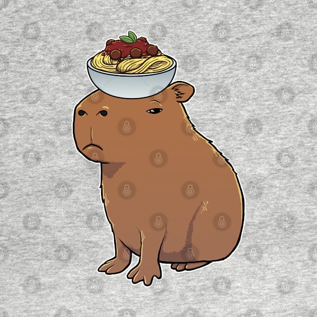 Capybara with Spaghetti and Meatballs on its head by capydays